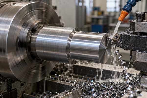 Usinagem de uma peça de aço em torno mecânico