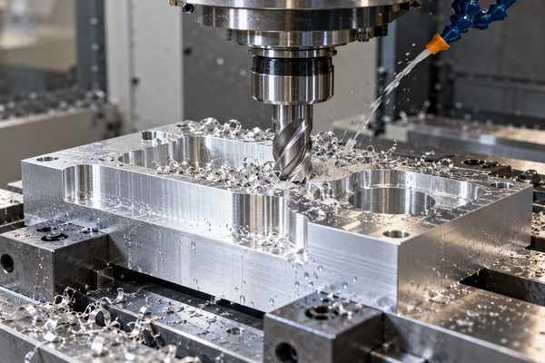 Usinagem de uma peça de alumínio em centro de usinagem CNC