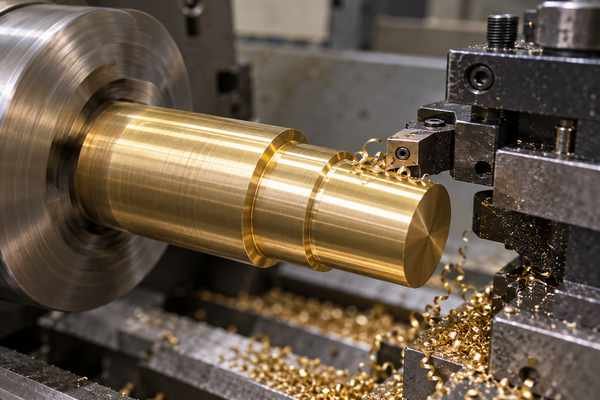 Usinagem de uma peça de latão em torno mecânico